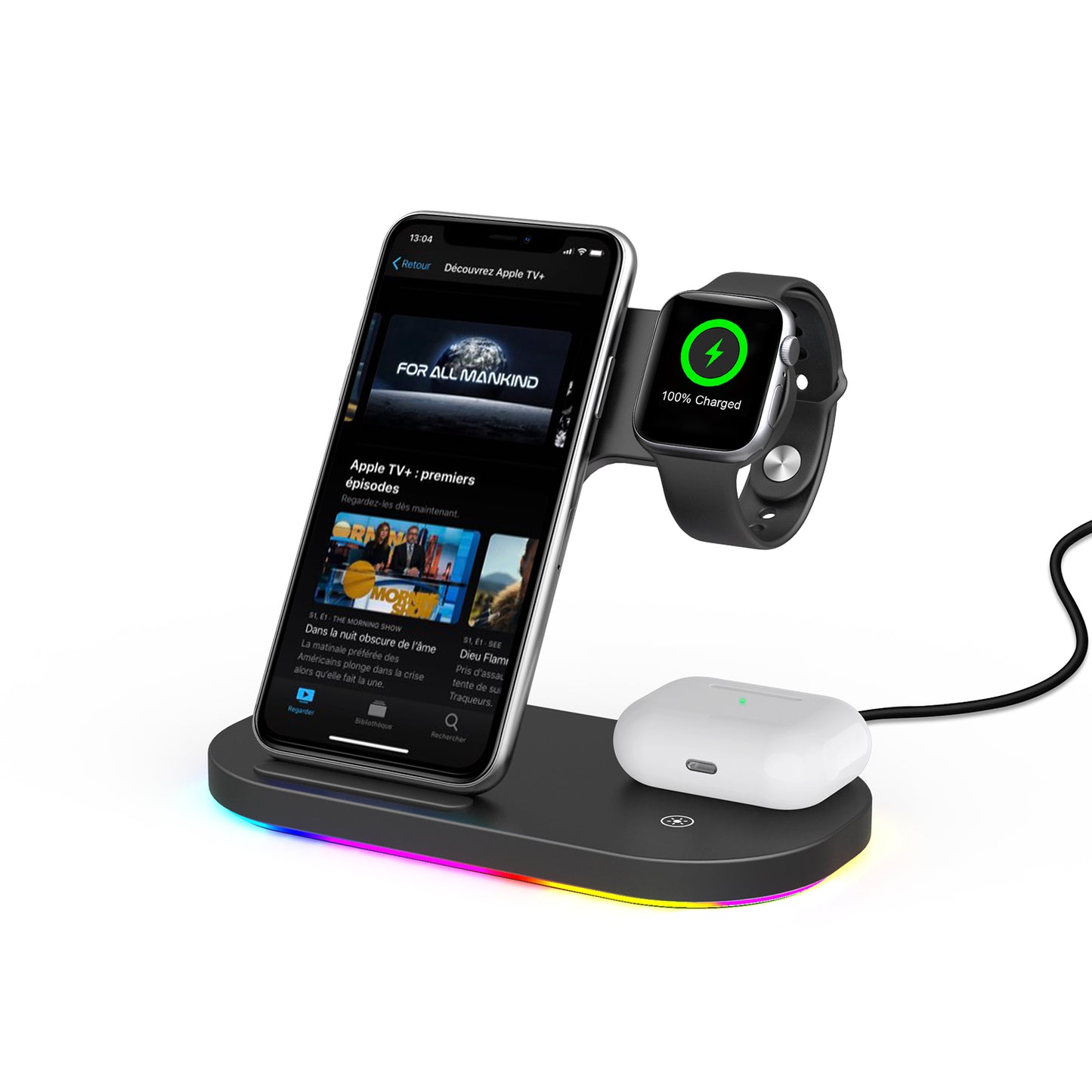 Tough On 3 in 1 Wireless Charger Stand Dock for Apple iPhone Watch Airpods