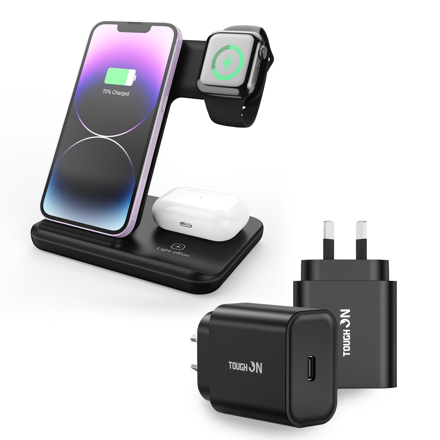 Tough On 3-in-1 Wireless Charger (for Apple Devices) and 30W USB-C Charger Bundle