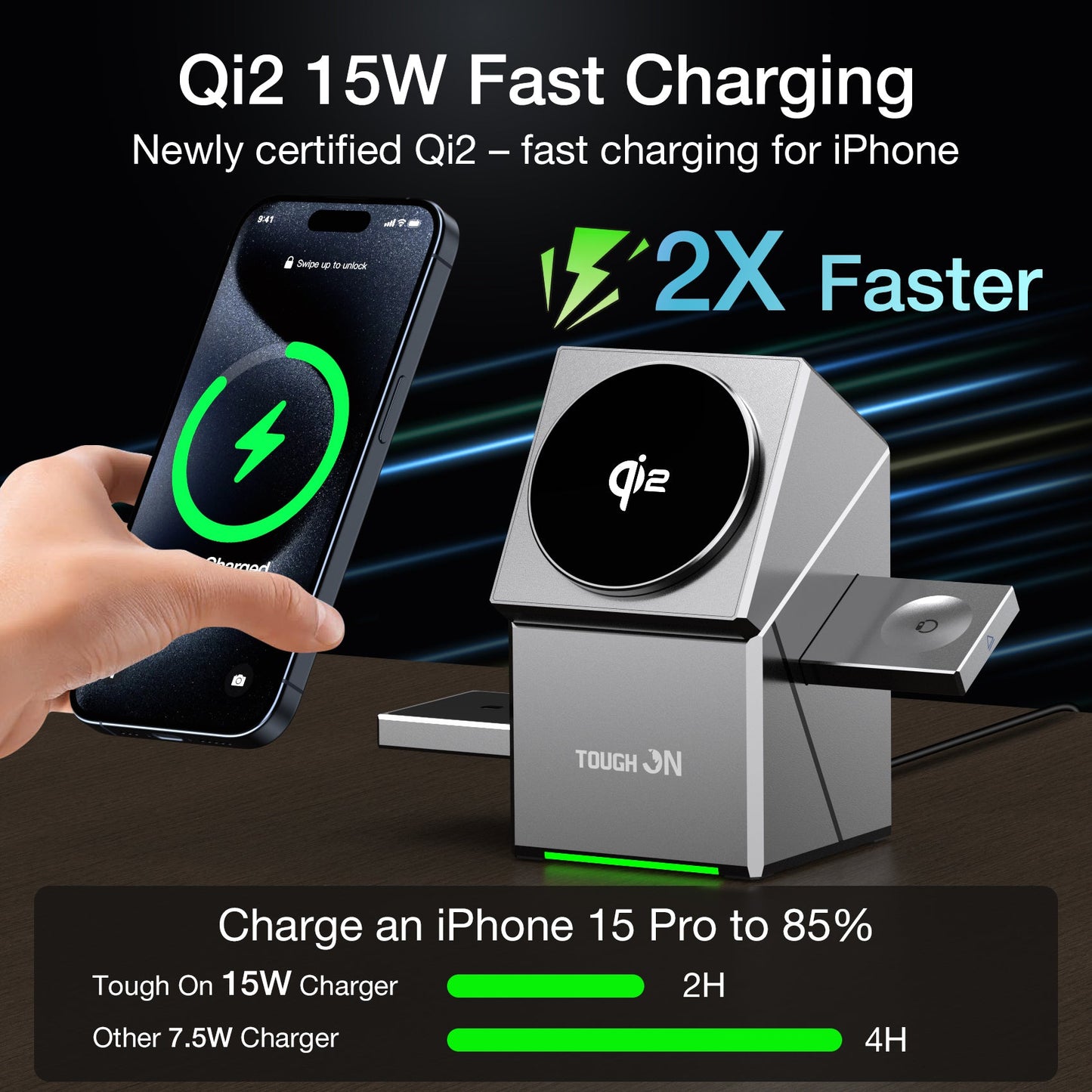 Tough On Qi2 3 in 1 Wireless Charger Compatible with MagSafe