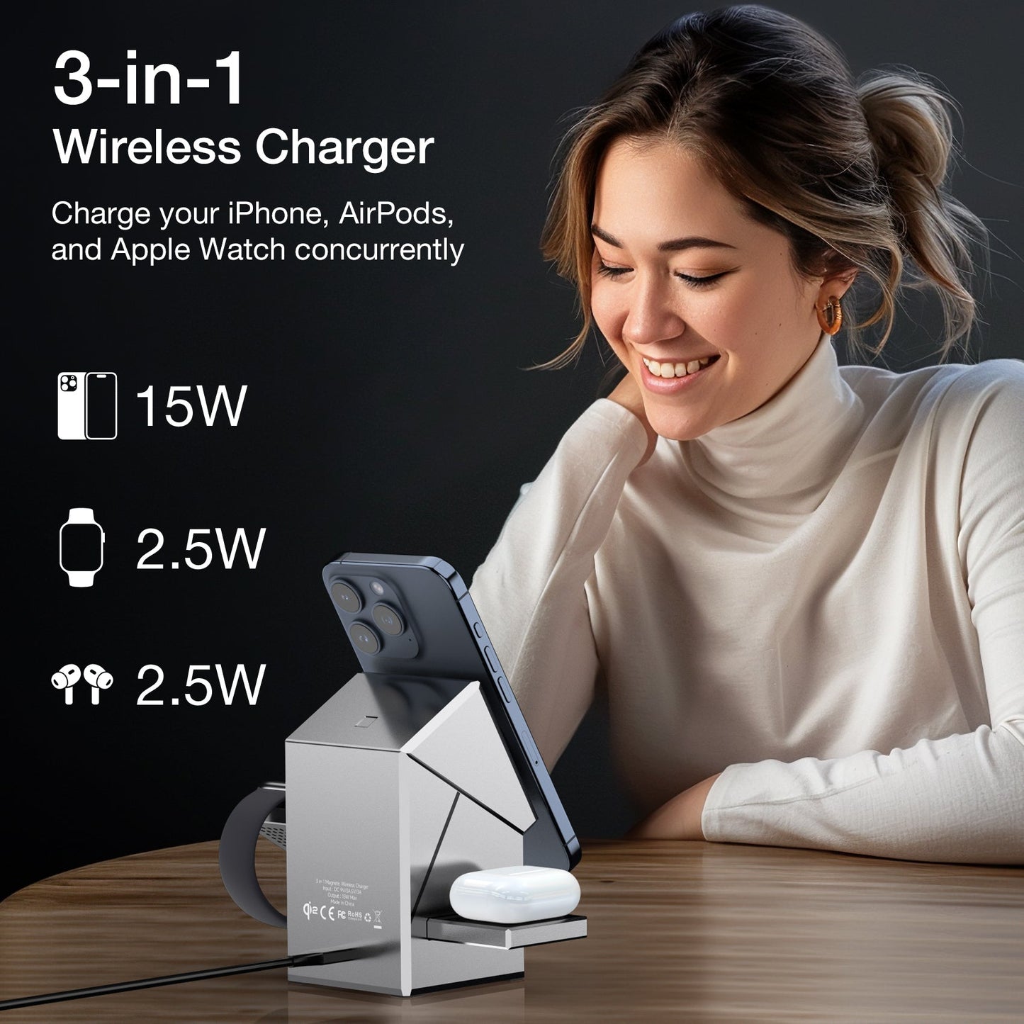 Tough On Qi2 3 in 1 Wireless Charger Compatible with MagSafe