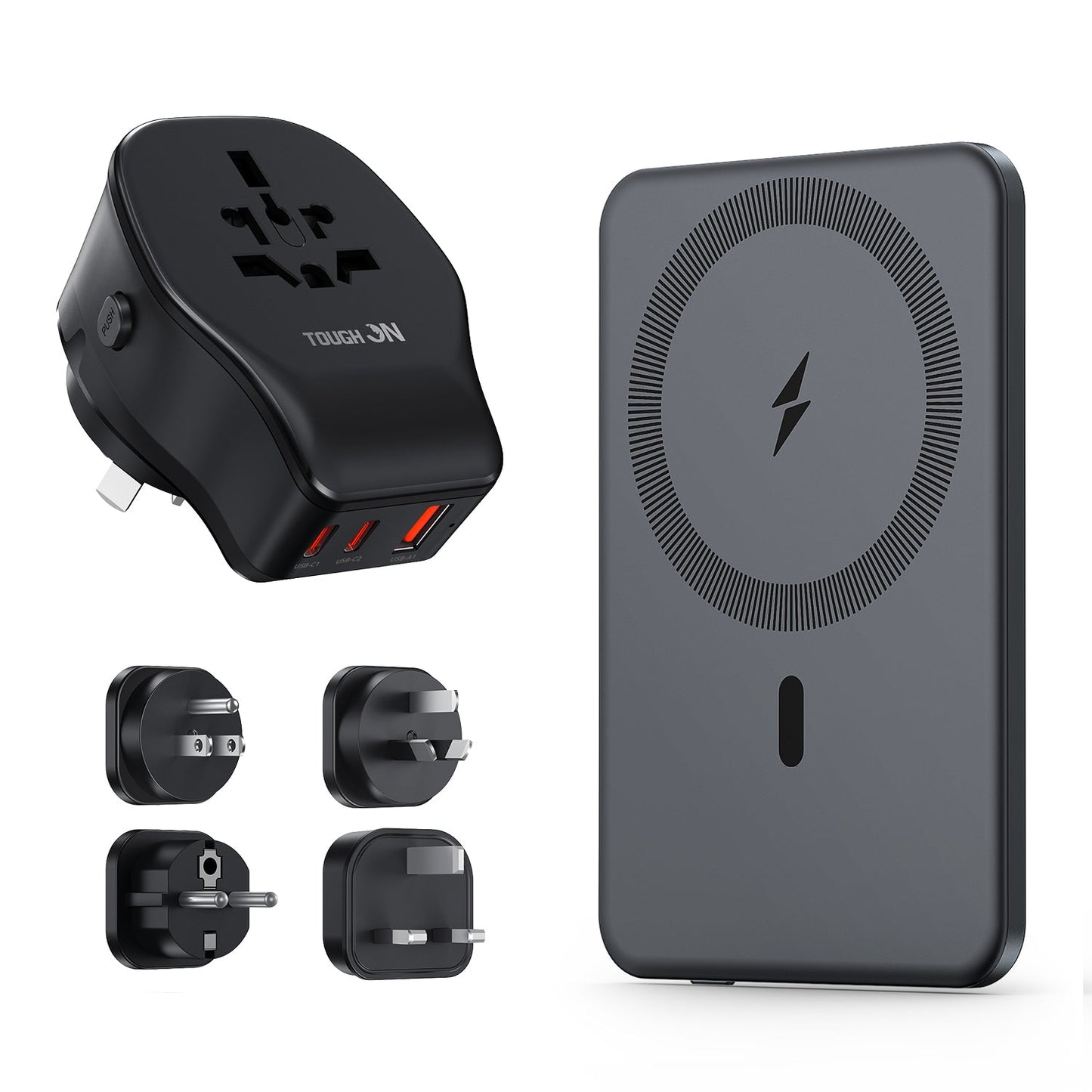 Tough On Travel Power Kit - Ultra Slim Magnetic Power Bank and Universal Travel Charger