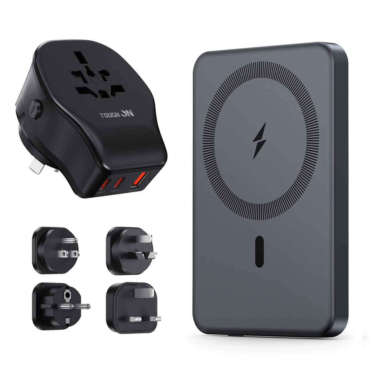 Tough On Travel Power Kit - Ultra Slim Magnetic Power Bank and Universal Travel Charger