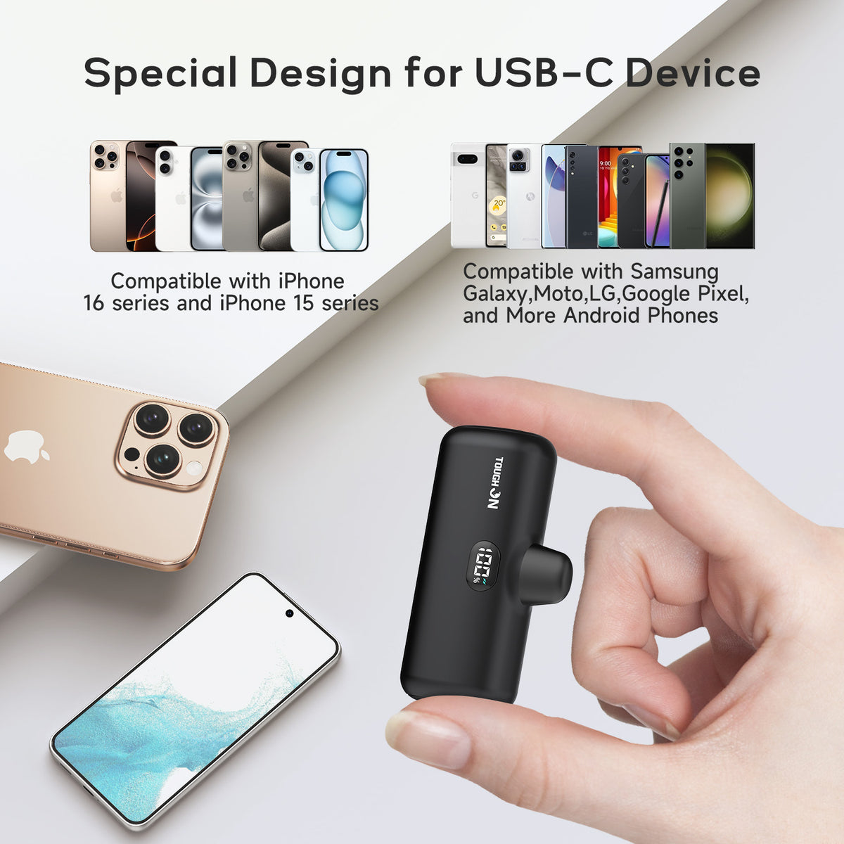 Tough On Mini Portable Charger 5000mAh Power Bank with USB-C