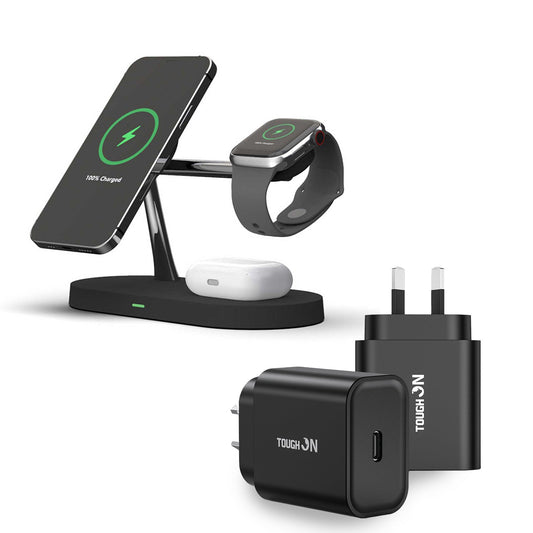 Tough On 5 in 1 Magnetic Wireless Charger (for Apple Devices) and 30W USB-C Charger Bundle