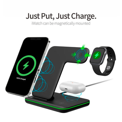 3 In 1 Wireless Charger Stand Dock For Apple Iphone Iwatch Airpods