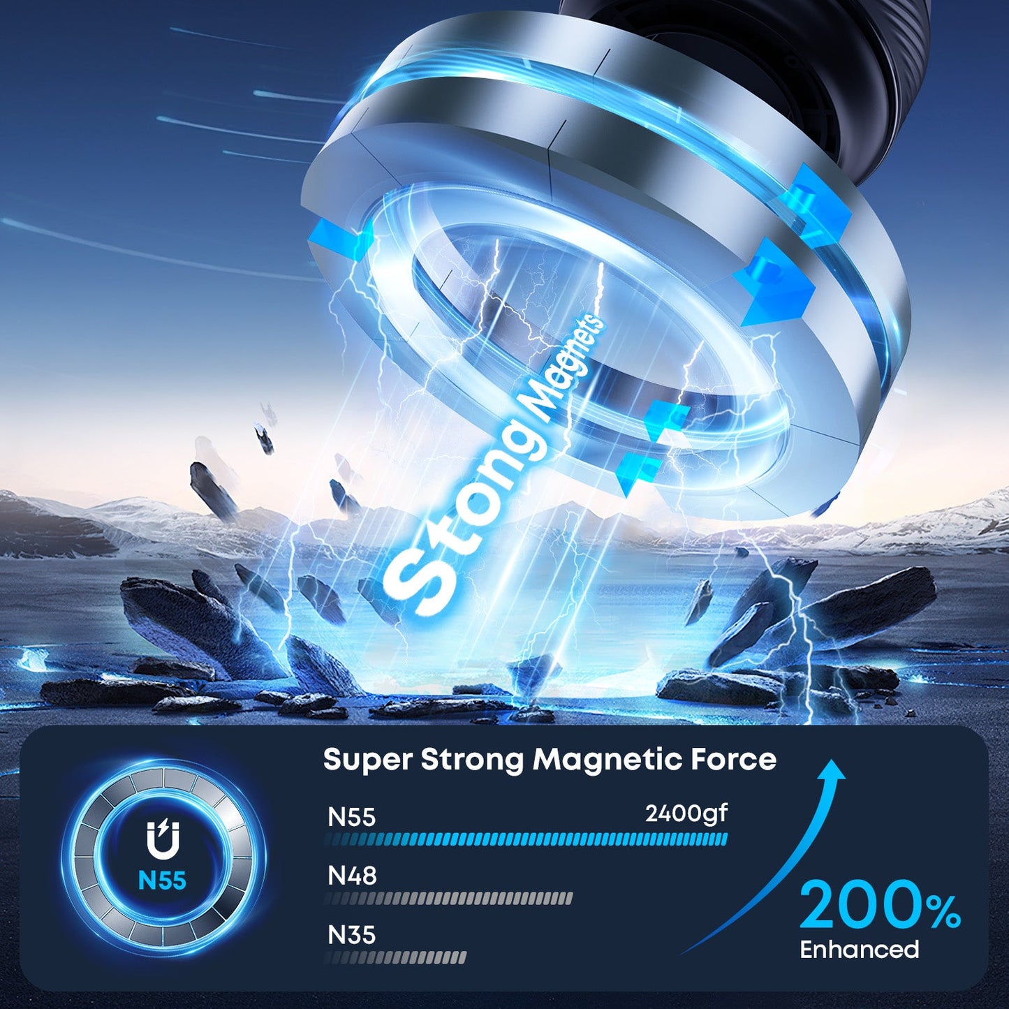 360° Adjustable Car Mount Magnetic Phone Holder with Vacuum Suction Black