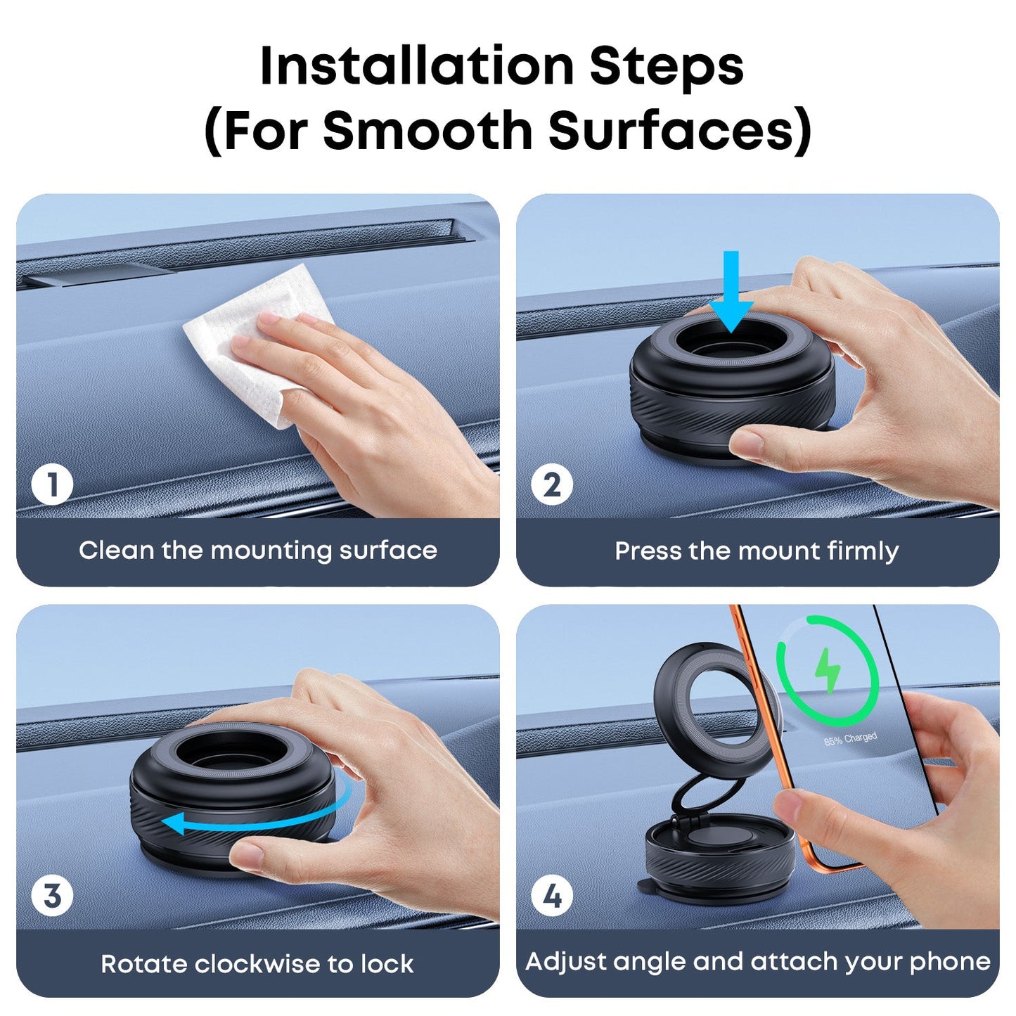 360° Adjustable Car Mount Magnetic Phone Holder with Vacuum Suction Black