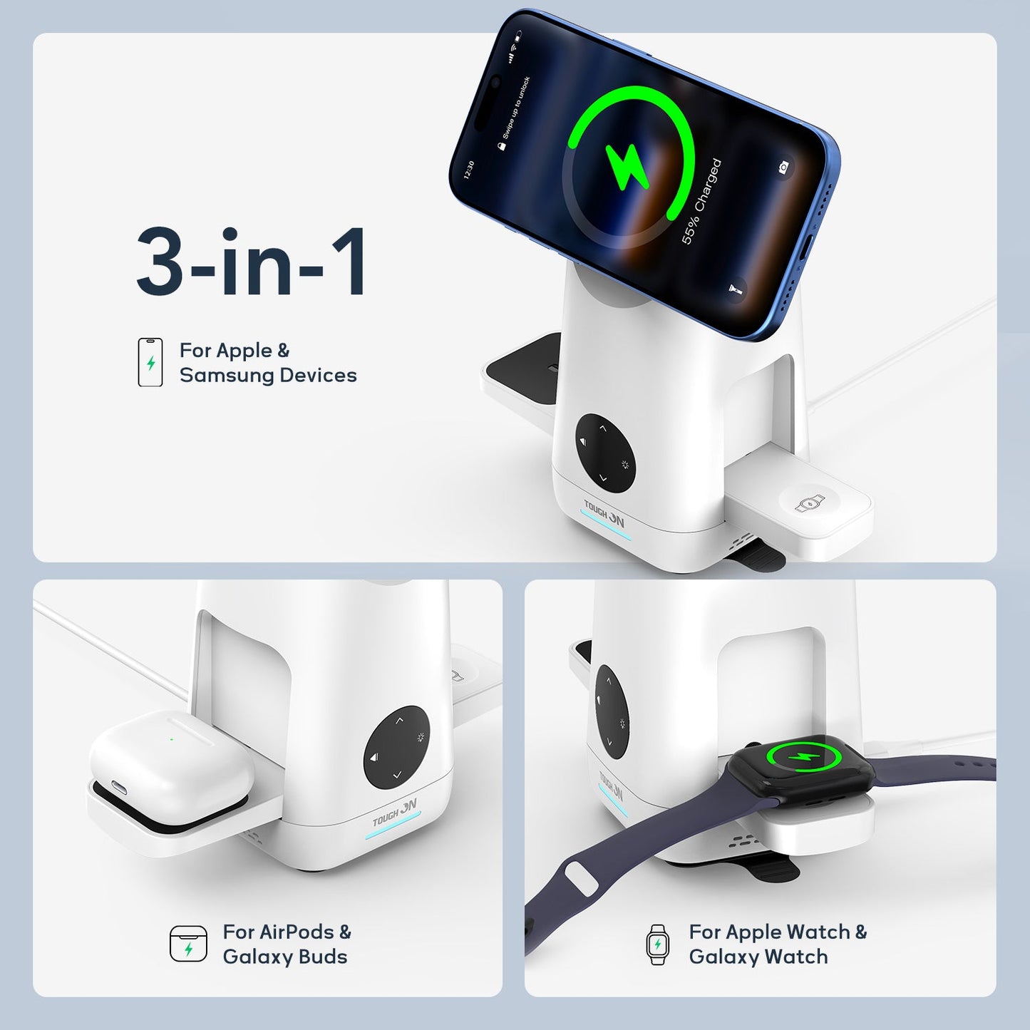 2 Pack Tough On MagMax Qi2 3-in-1 Wireless Charger