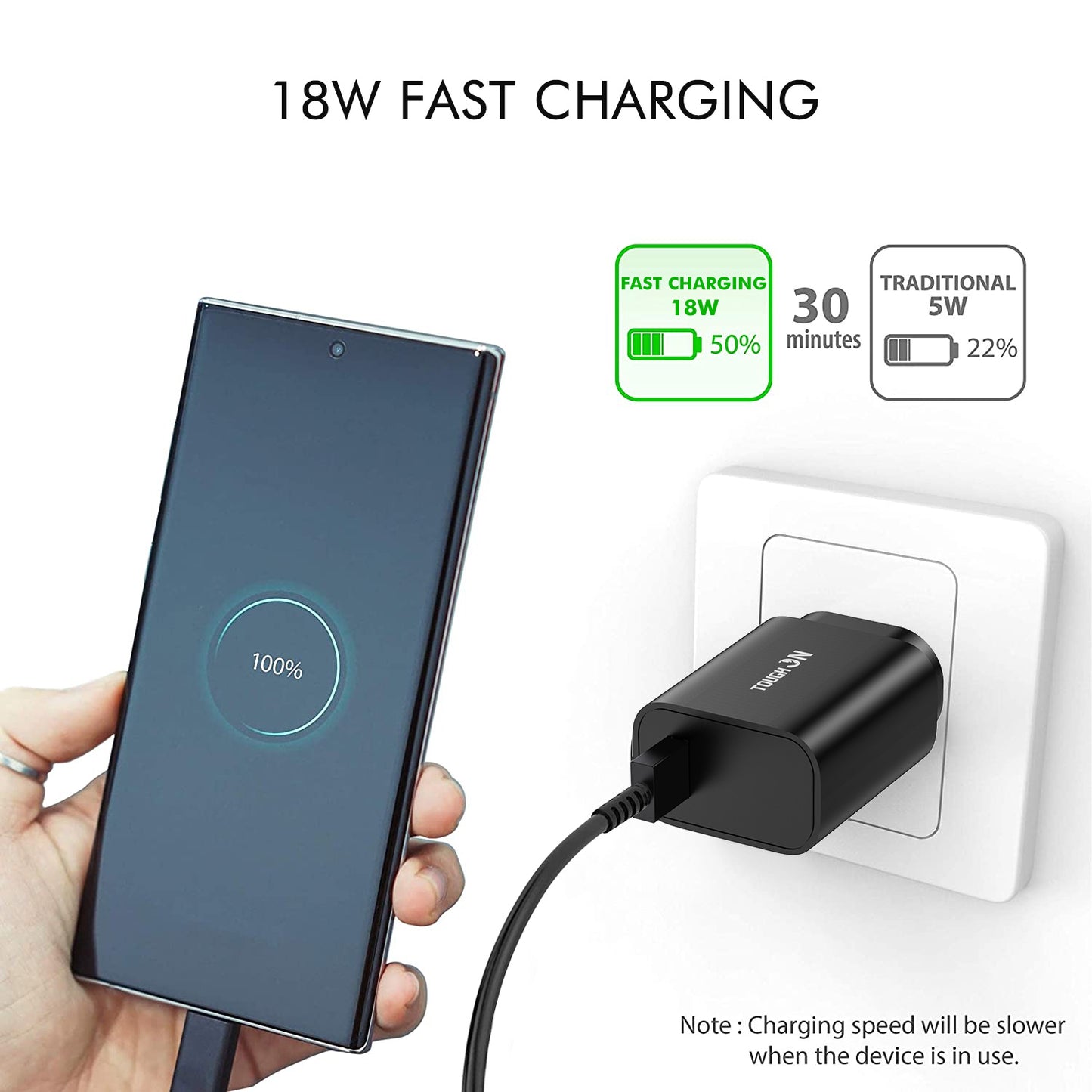 Tough On Wall Charger 18W USB A Fast Charge Black