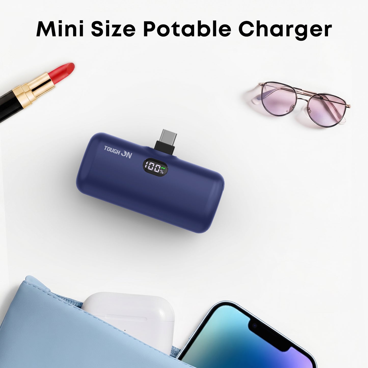 Tough On Mini Portable Charger 5000mAh Power Bank USB C for Samsung Android iPhone 17 / 16 / 15 Series