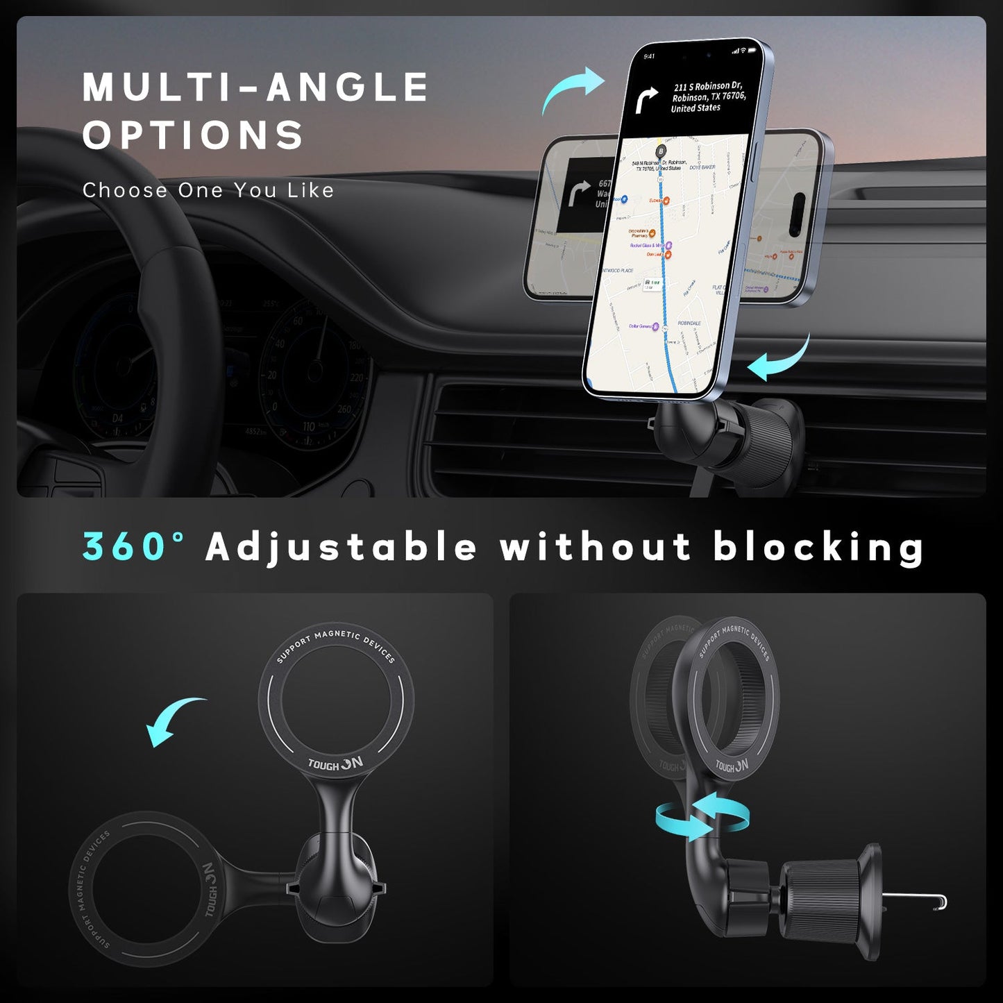 2 Pack Tough On MagSafe Car Mount Magnetic Phone Holder for Car Air Vent
