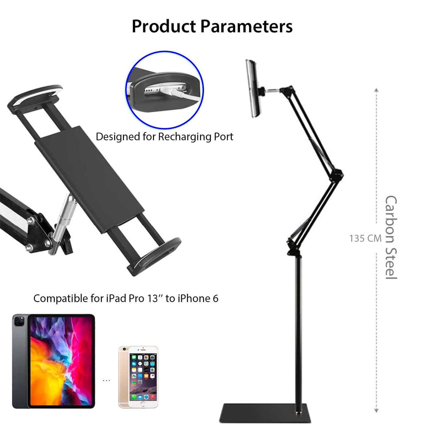 Tough On Adjustable Floor Stand With Phone & Tablet Holder