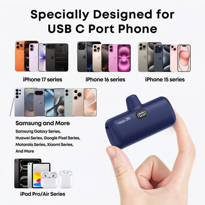 Tough On Mini Portable Charger 5000mAh Power Bank USB C for Samsung Android iPhone 17 / 16 / 15 Series