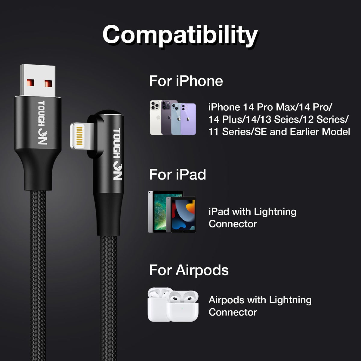 Tough On USB A to Lightning Cable 2.4A Fast Charging Cable