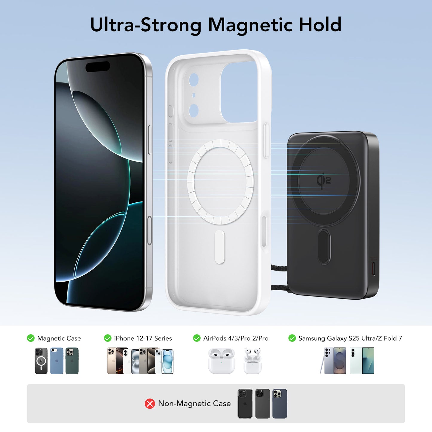 Tough On Qi2 MagSafe Power Bank 10000mAh with 35W Built-in Fast Cable and Foldable Stand