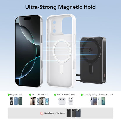 Tough On Qi2 MagSafe Power Bank 10000mAh with 35W Built-in Fast Cable and Foldable Stand