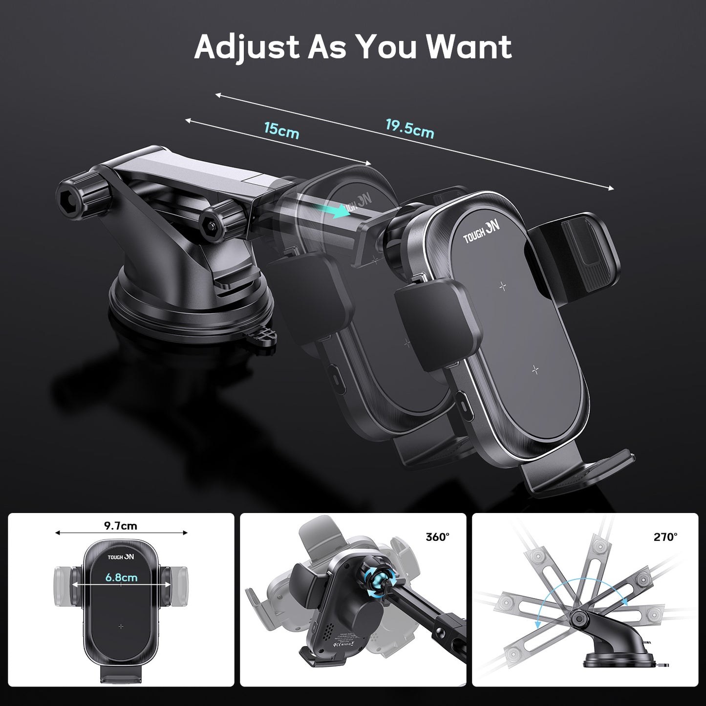 Tough On Wireless Car Charger Auto Clamping Phone Holder