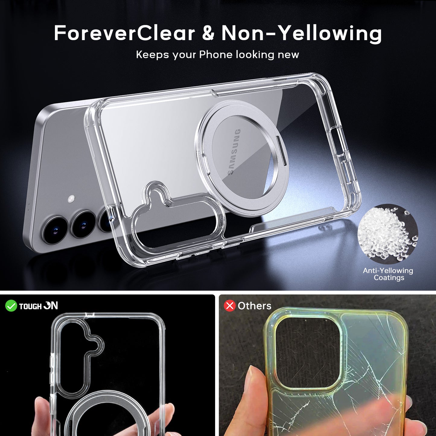 Tough On Samsung Galaxy S25 Clear Case 360° Rotate Stand With MagSafe