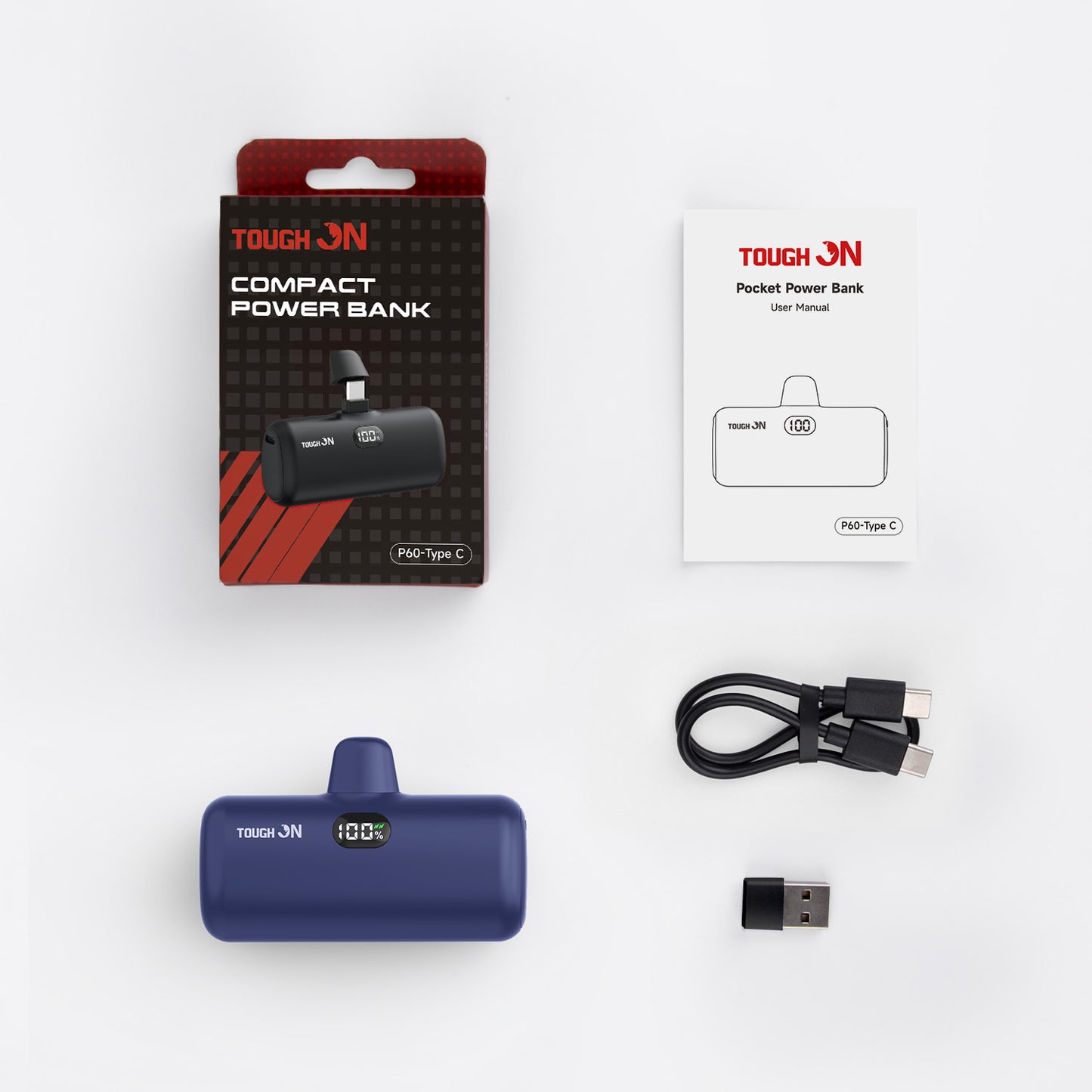 Tough On Mini Portable Charger 5000mAh Power Bank USB C for Samsung Android iPhone 17 / 16 / 15 Series