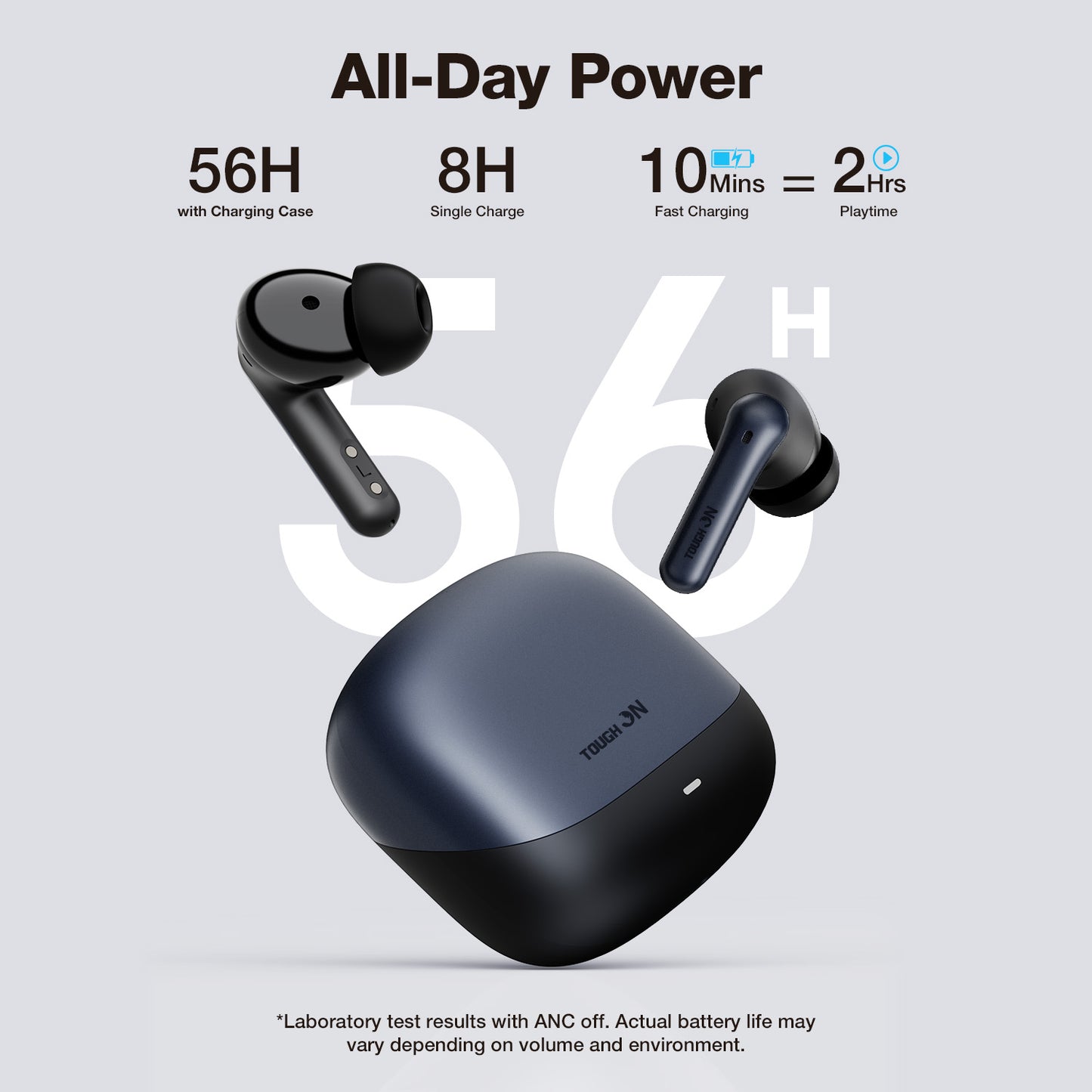 Compact charging case for long battery life in-ear headphones