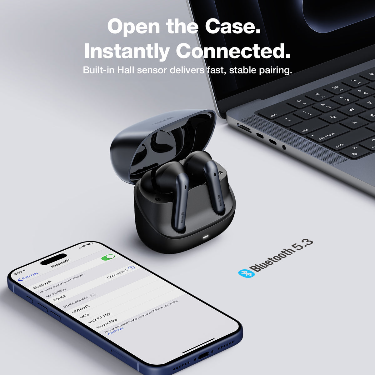 Smart touch controls on sleek black in-ear earbuds