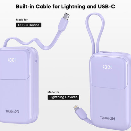 Tough On 20W 10000mAh Power Bank with Built-In Lightning and USB-C Cables