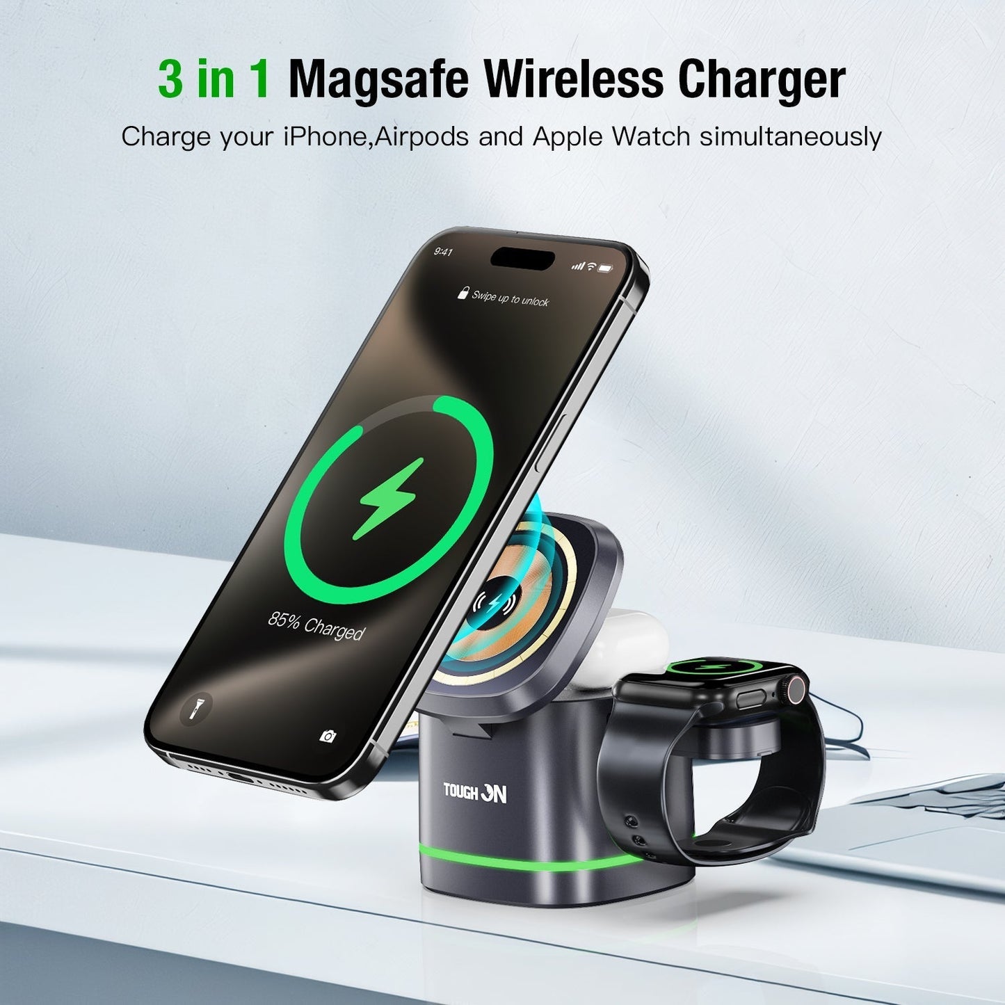 Tough On 3-in-1 MagSafe Wireless Charger (for Apple Devices) and 20W USB-C Charger Bundle