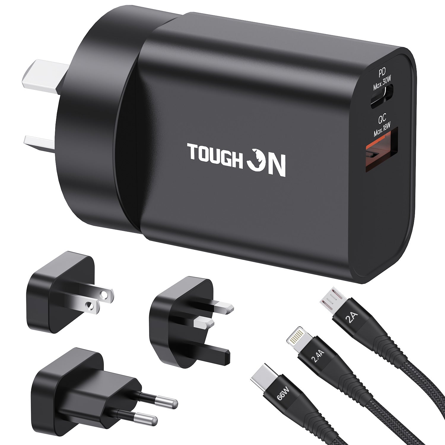 Tough on 30W Dual Port Universal Travel Fast Wall Charger with Cable ...