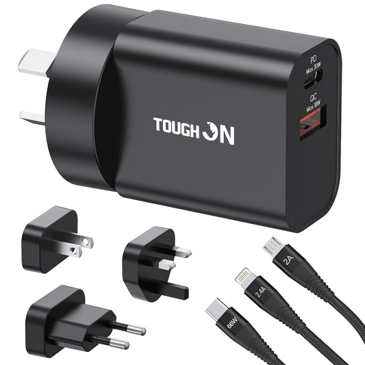 Tough on 30W Dual Port Universal Travel Fast Wall Charger with 3 in 1 Charging Cable