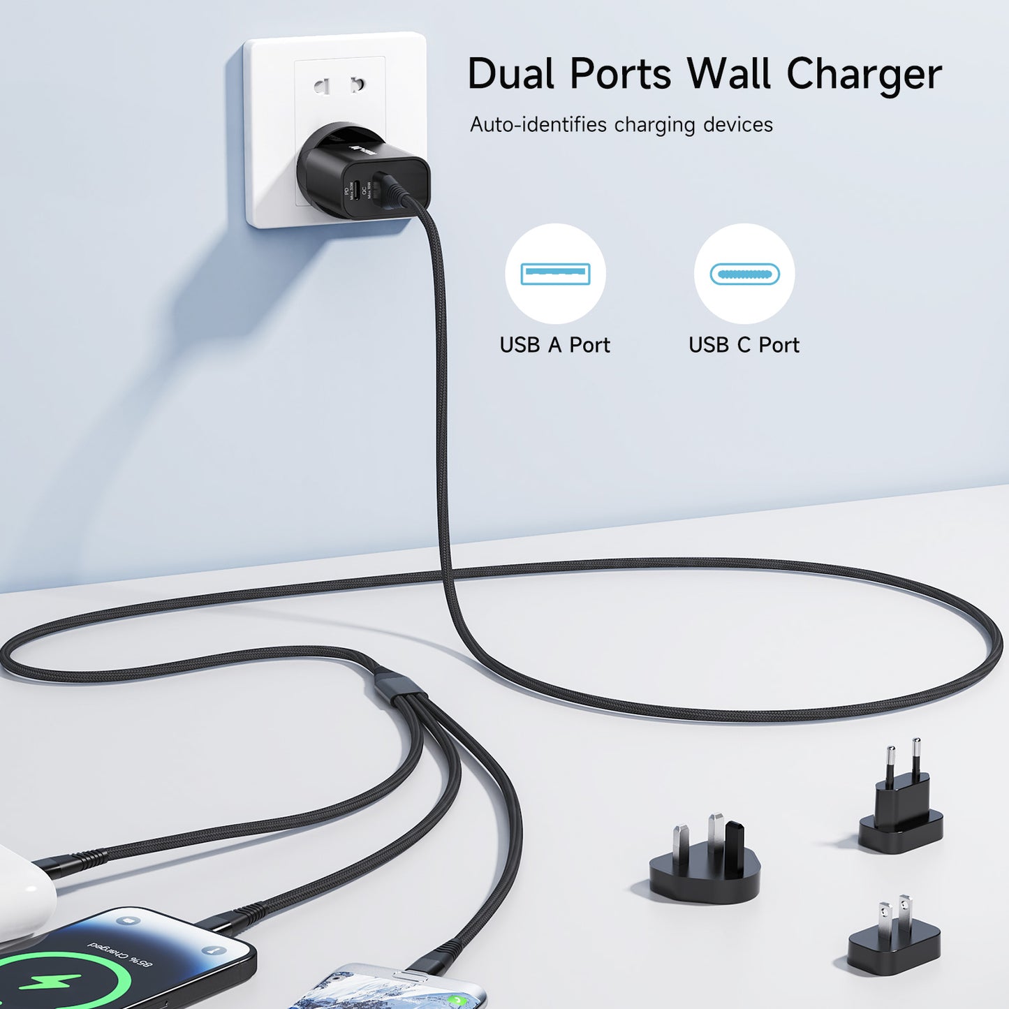 Tough on 30W Dual Port Universal Travel Fast Wall Charger with Cable