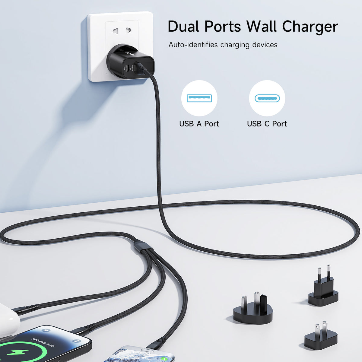 Tough on 30W Dual Port Universal Travel Fast Wall Charger with Cable