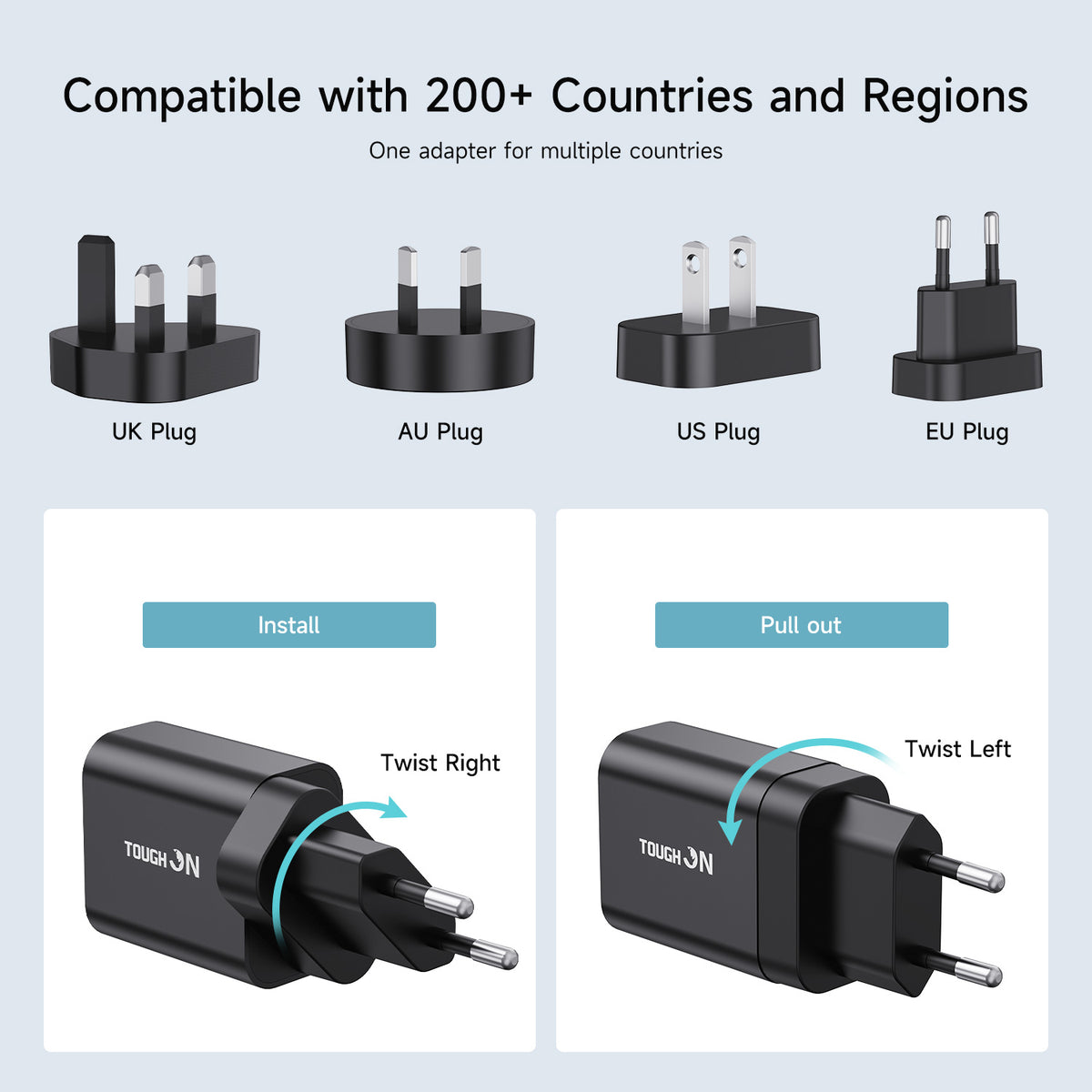 Tough on 30W Dual Port Universal Travel Fast Wall Charger with Cable