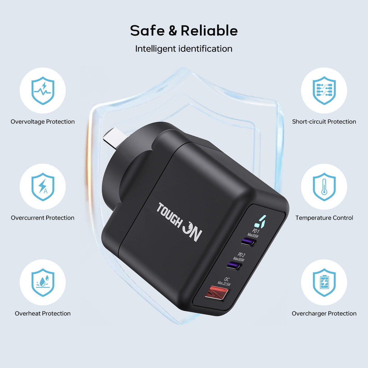 Tough On 65W 3 Port PD & QC 3.0 Fast Wall Charger