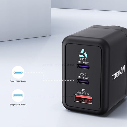 Tough On 65W 3 Port PD & QC 3.0 Fast Wall Charger