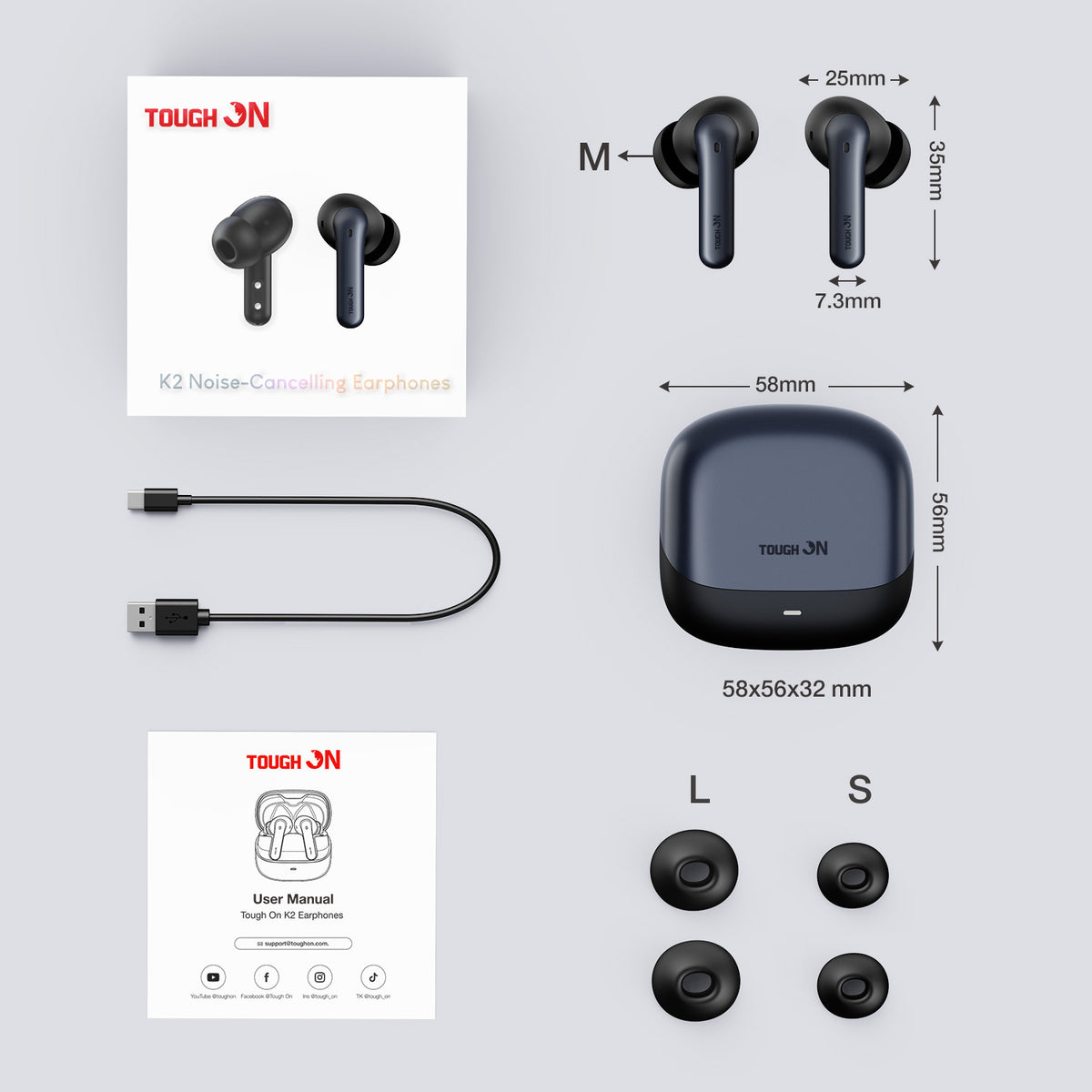 Tough On K2 Wireless Earbuds with Hybrid ANC