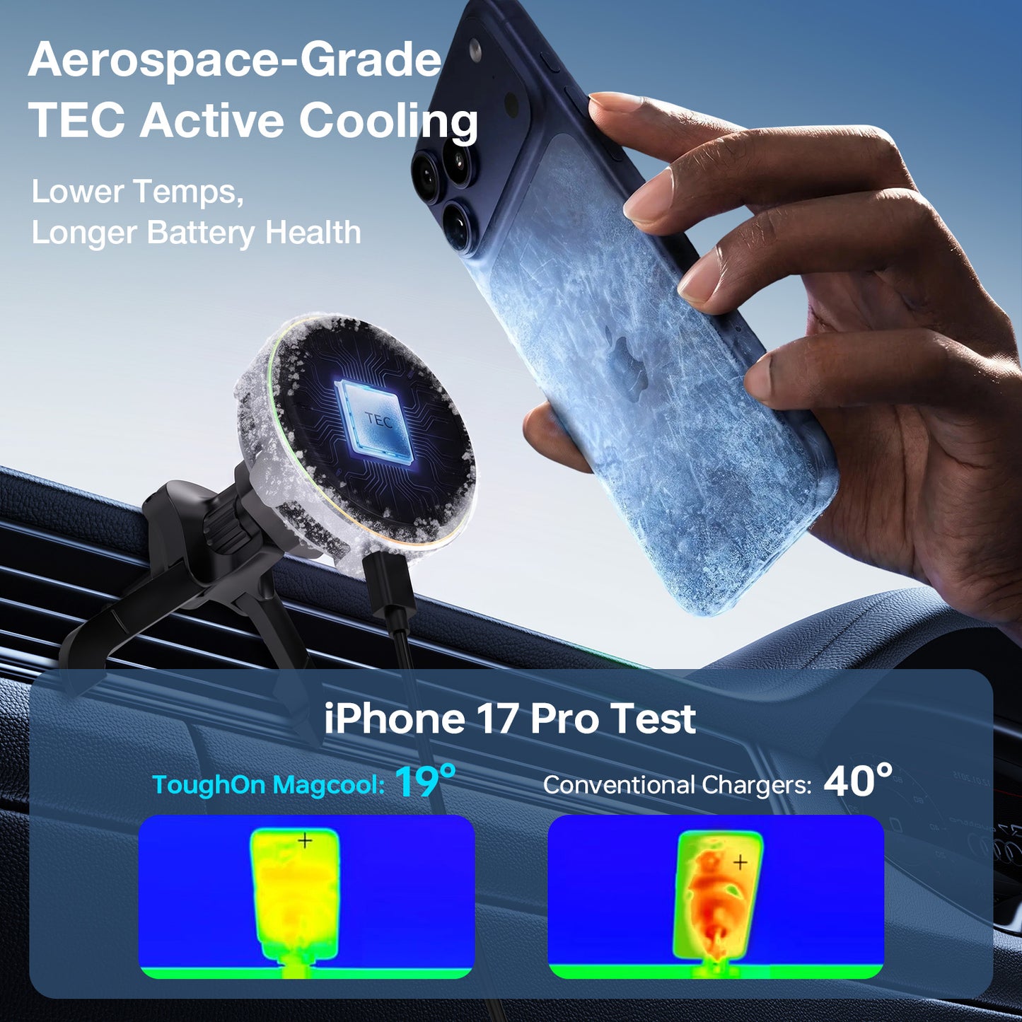 Tough On MagCool Qi2 Wireless Car Charger with Active TEC Cooling