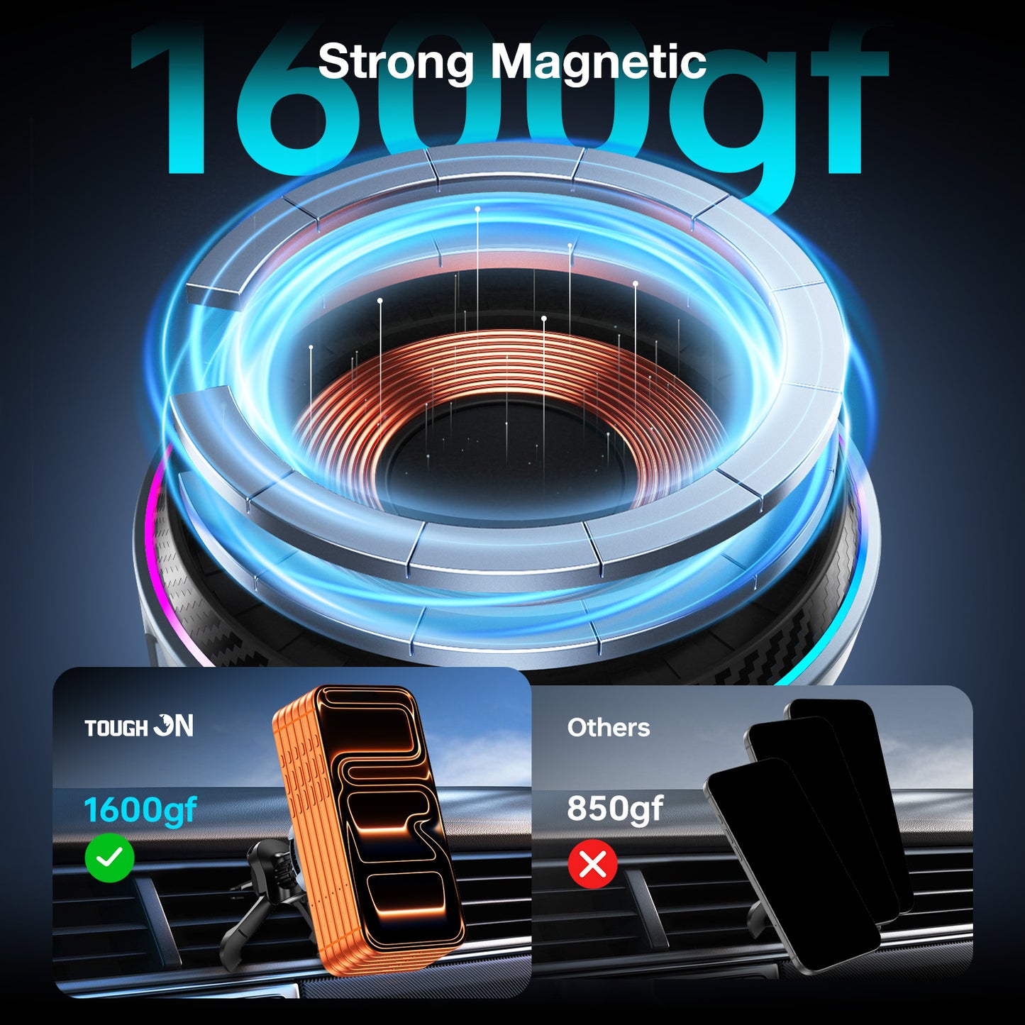 Tough On MagCool Qi2 Wireless Car Charger with Active TEC Cooling