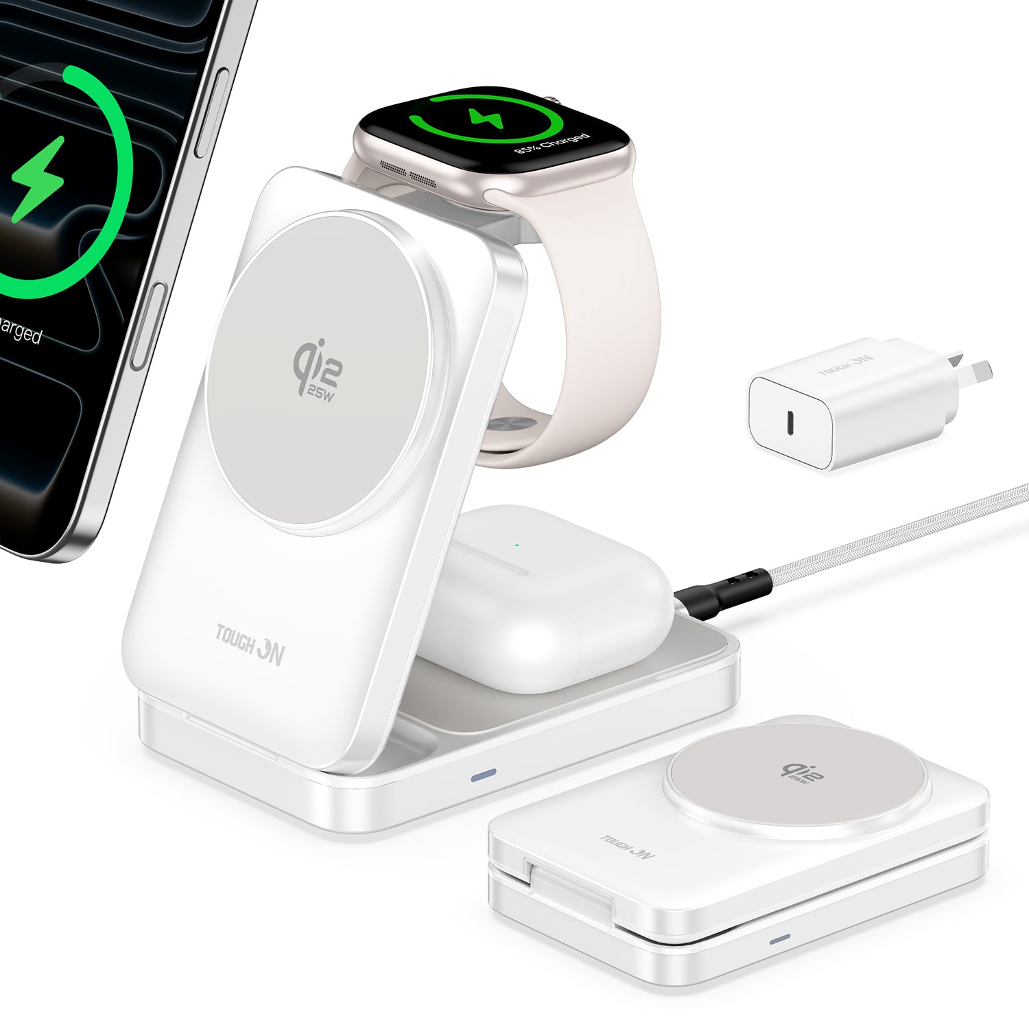 Tough On MagFold Qi2.2 25W 3-in-1 Foldable Wireless Charger