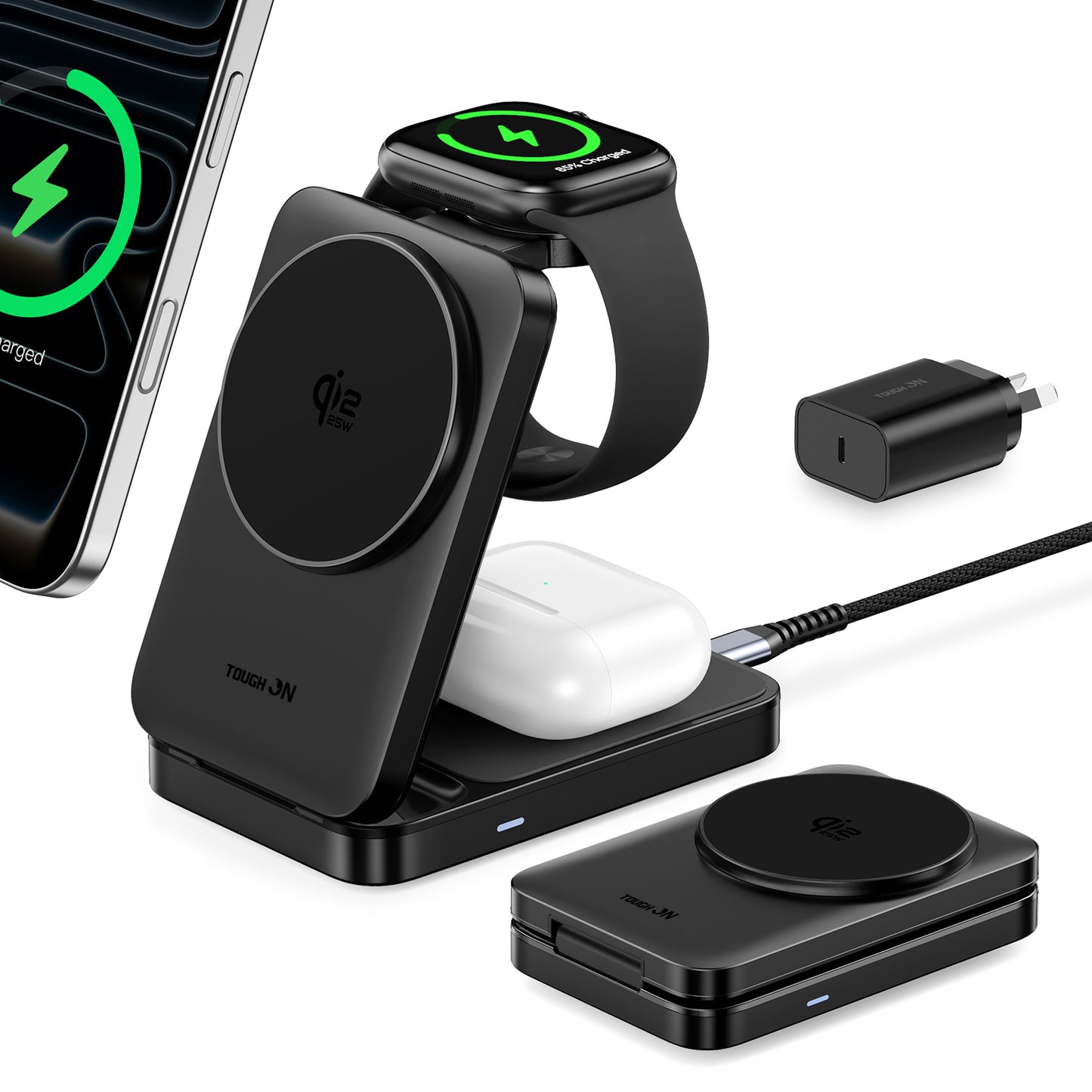 Tough On MagFold Qi2.2 25W 3-in-1 Foldable Wireless Charger