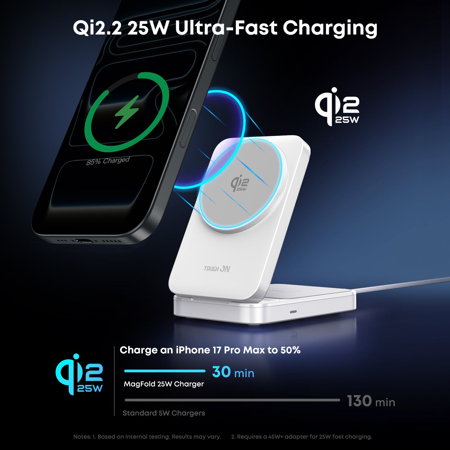 Tough On MagFold Qi2.2 25W 3-in-1 Foldable Wireless Charger