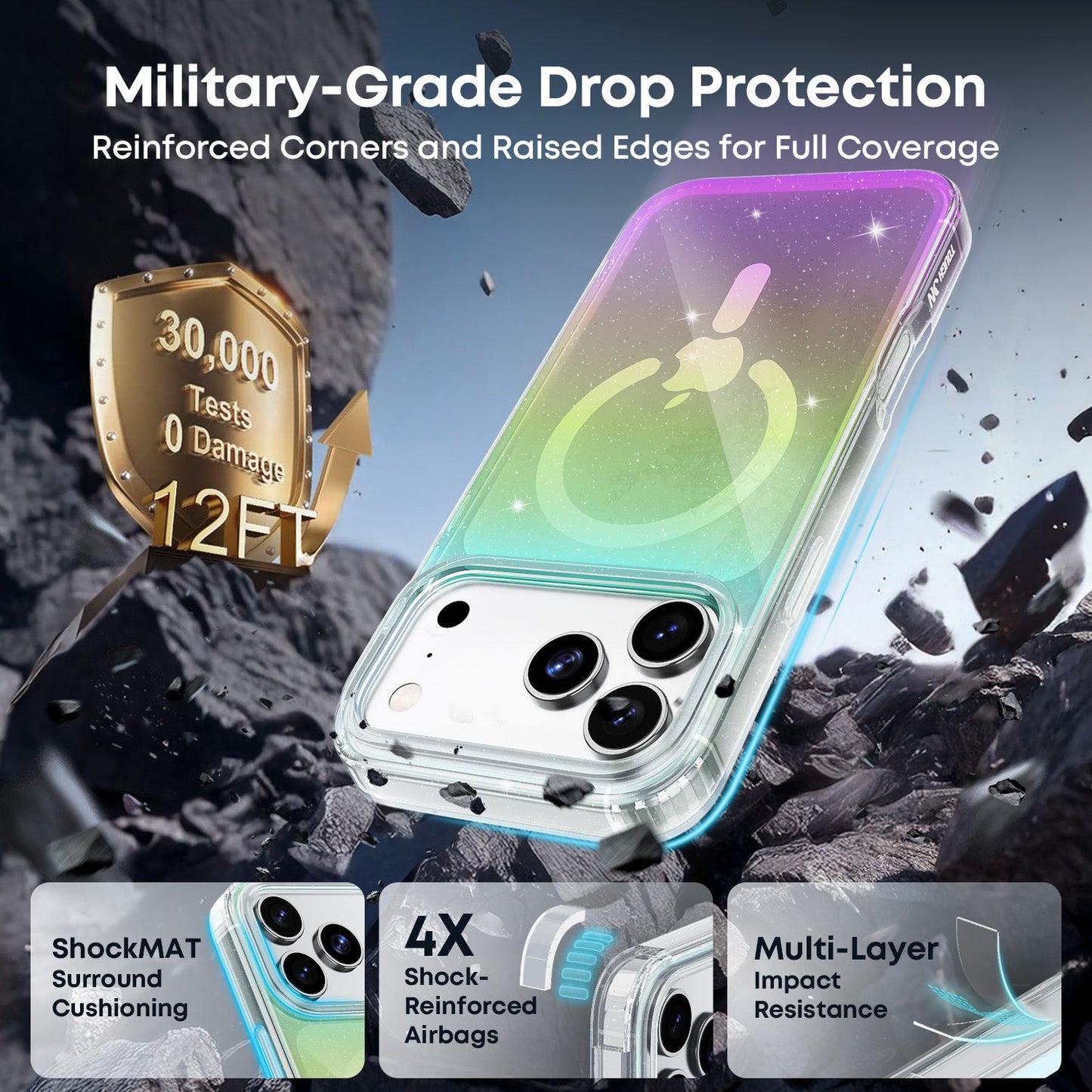 Tough On No Yellow Glitter Iridescent Case with MagSafe for iPhone 17 Series