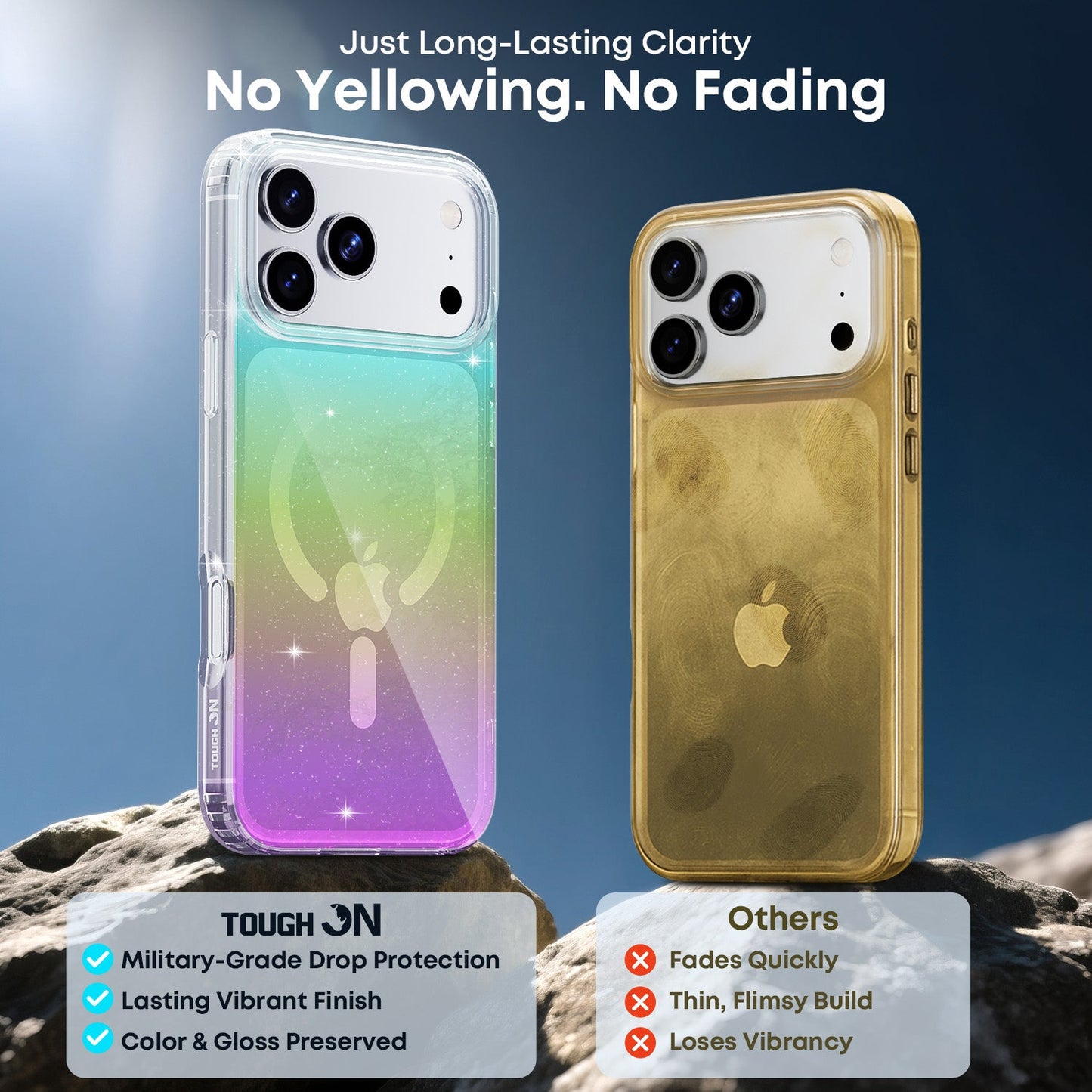 Tough On No Yellow Glitter Iridescent Case with MagSafe for iPhone 17 Series