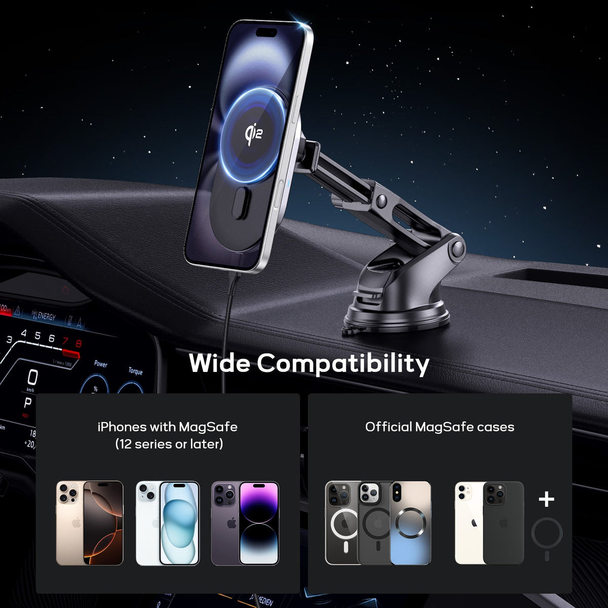 Tough On Qi2 Wireless Car Charger with 15W Fast Charging