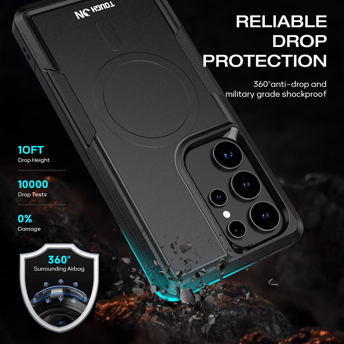 Tough On Samsung Galaxy S25 Ultra Case Magnetic Armor Cover Black