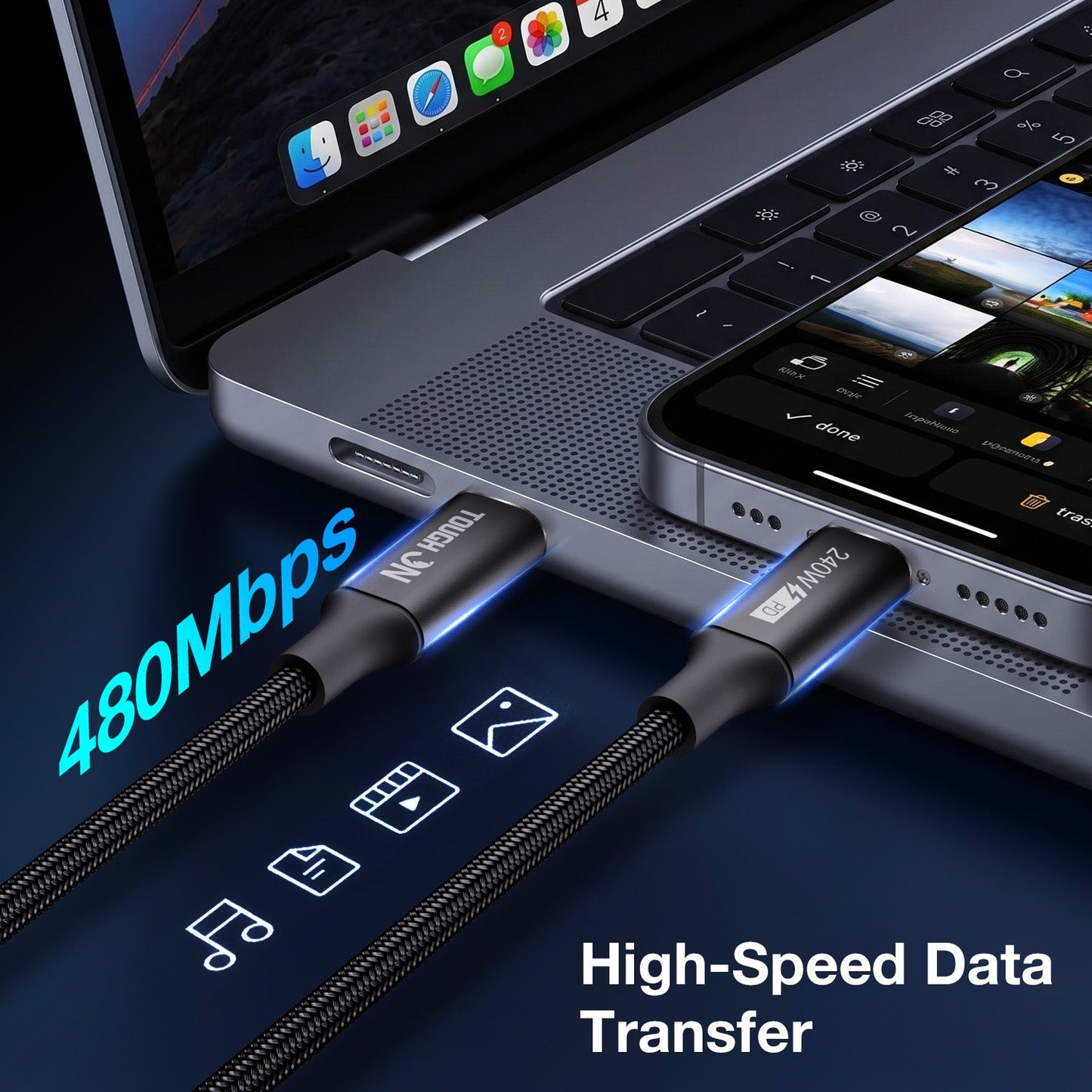 Tough On 240W USB-C Cable 2 Pack PD 3.1 Fast Charging Nylon Braided
