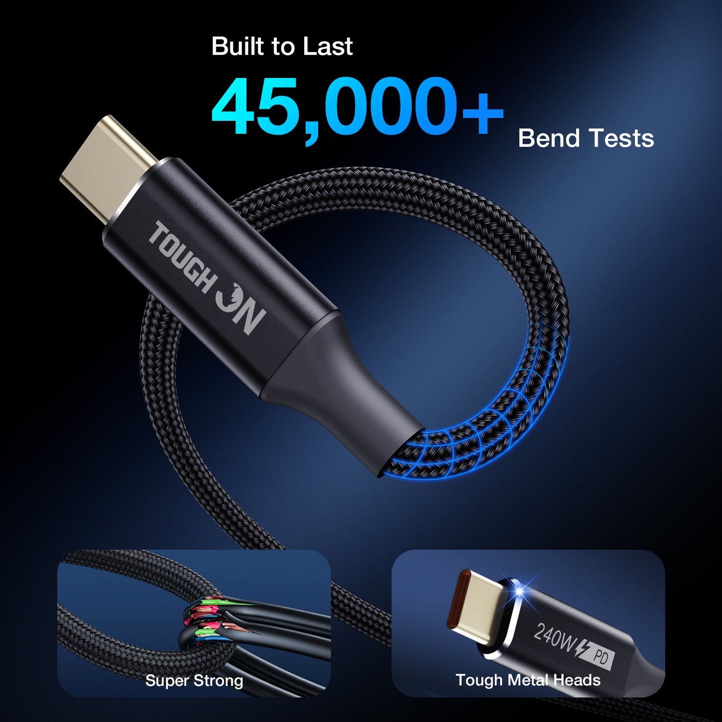 Tough On 240W USB-C Fast Charging Cable PD 3.1 Nylon Braided