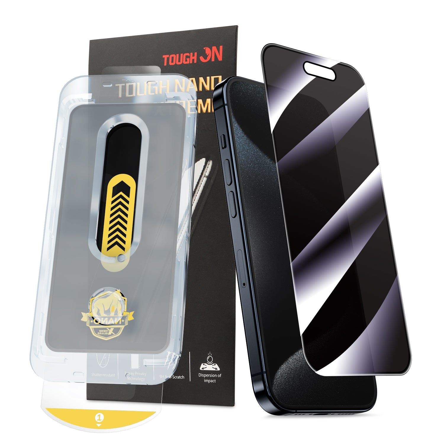 Tough On iPhone 15 Privacy Screen Protector Tough Nano with Installation Kit