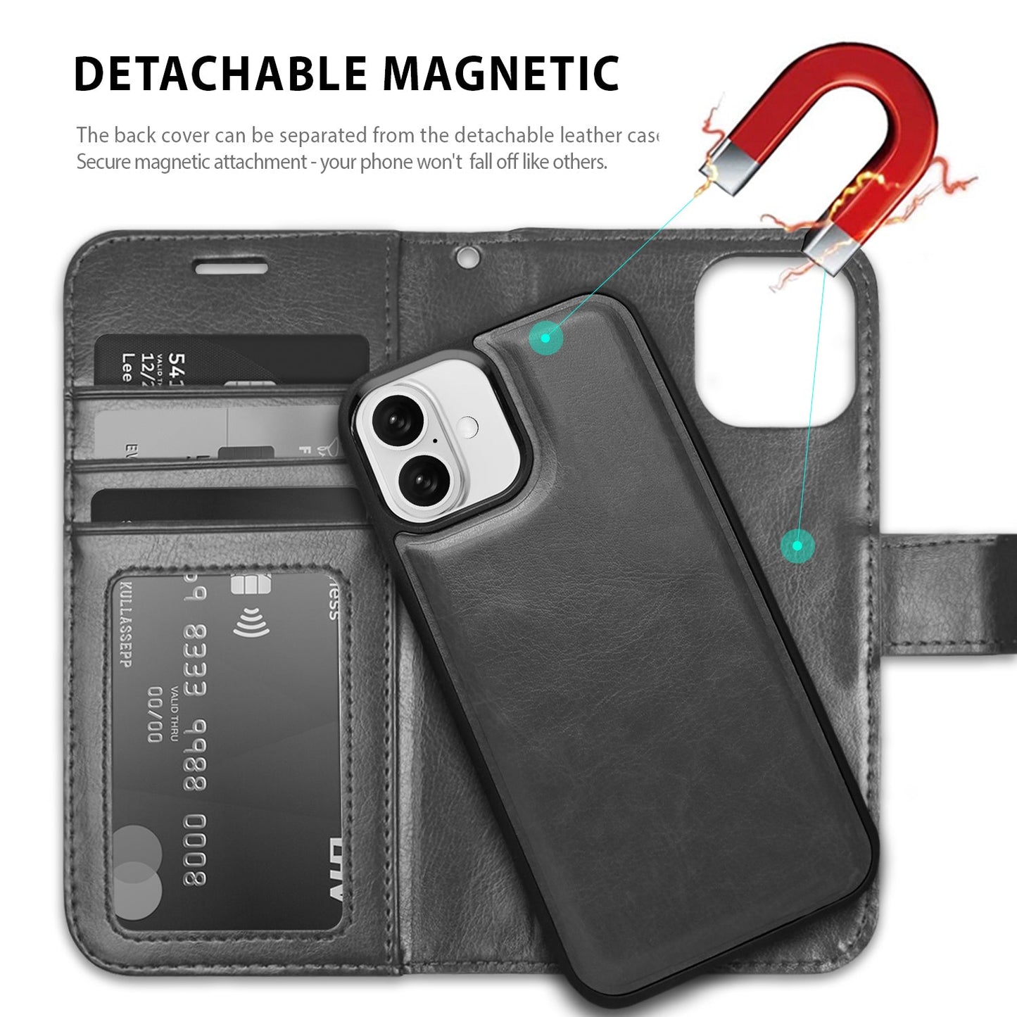 Tough On iPhone 16 Case Magnetic Detachable Leather