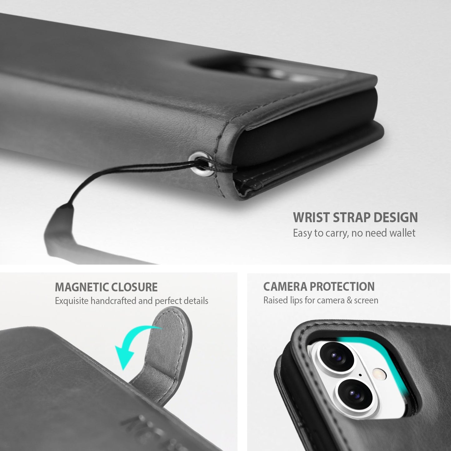 Tough On iPhone 16 Plus Case Magnetic Detachable Leather