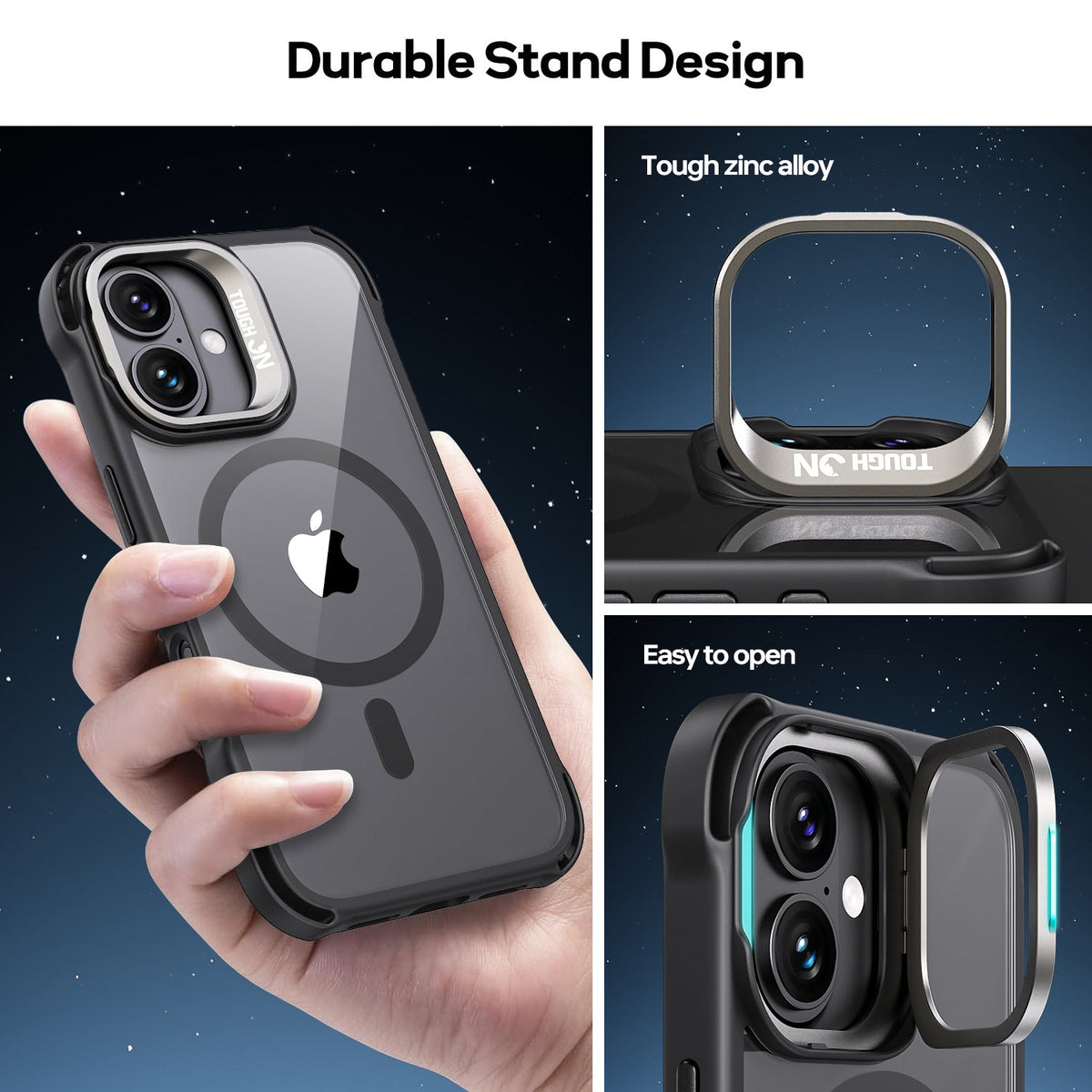Tough On iPhone 16 Plus MagSafe Case with Camera Stand Black